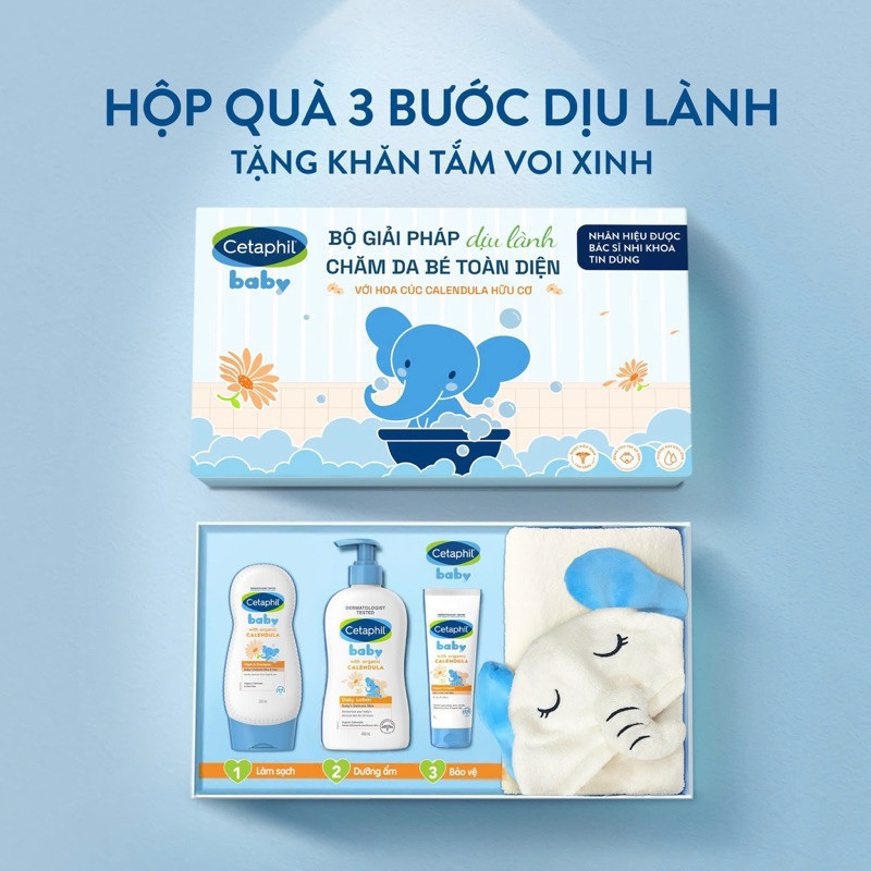Ảnh Set quà tặng cho bé Cetaphil Baby gồm Sữa tắm gội 230ML + Sữa dưỡng ẩm 400ML + Kem chống hăm tã 70G + khăn tắm 3