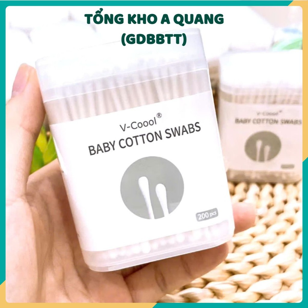 TĂM BÔNG VCOOL CHO BÉ , Bông ngoáy tai cho bé Vcool 2 đầu kháng khuẩn, tăm bông sơ sinh tiện lợi hộp 200 que: TAMBONG48