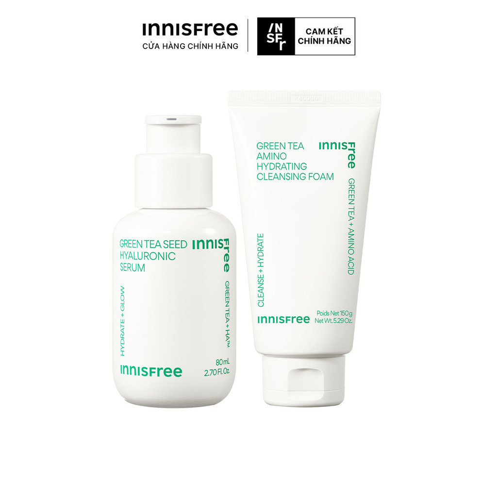 Bộ đôi làm sạch & cấp ẩm Sữa rửa mặt INNISFREE GreenTea Amino Cleansing Foam 150g & Green Tea Seed Hyaluronic Serum 80mL
