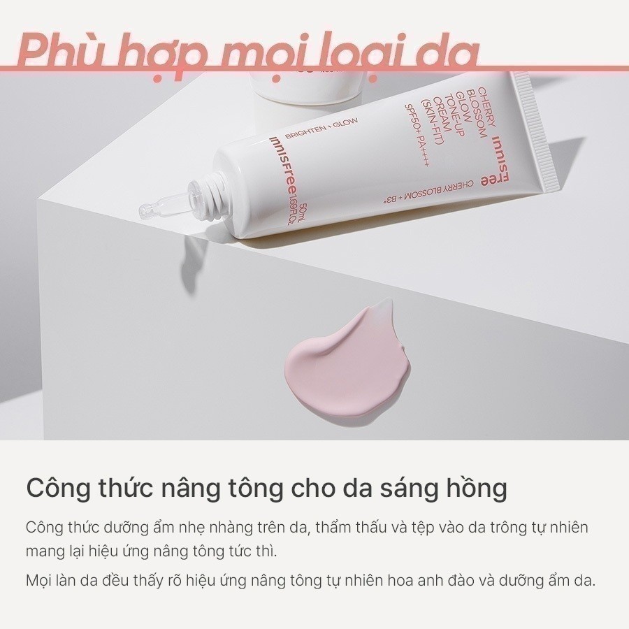 (Quà tặng không bán) Kem dưỡng ẩm làm sáng chống nắng cho da INNISFREE Cherry Skin-Fit Tone-Up Cream SPF 50+PA++++ 10ml