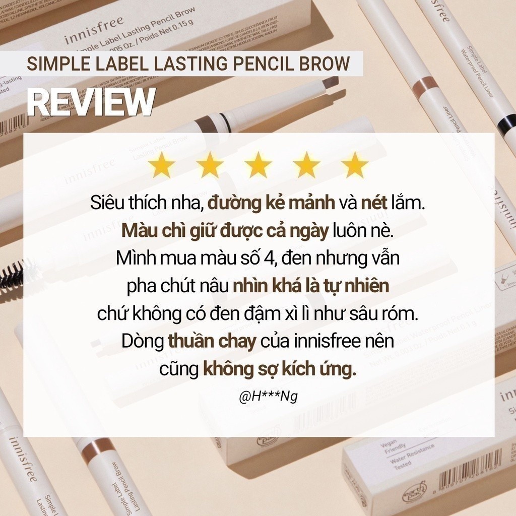 Chì kẻ mày thuần chay lâu trôi innisfree Simple Label Lasting Pencil Brow 0.15g