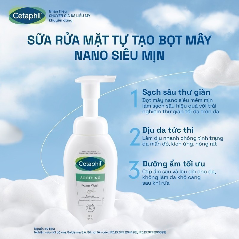 Sữa rửa mặt dạng bọt siêu mềm mịn giúp làm dịu tức thì & cấp ẩm tối ưu cho da nhạy cảm CETAPHIL SOOTHING FOAM WASH 200ML