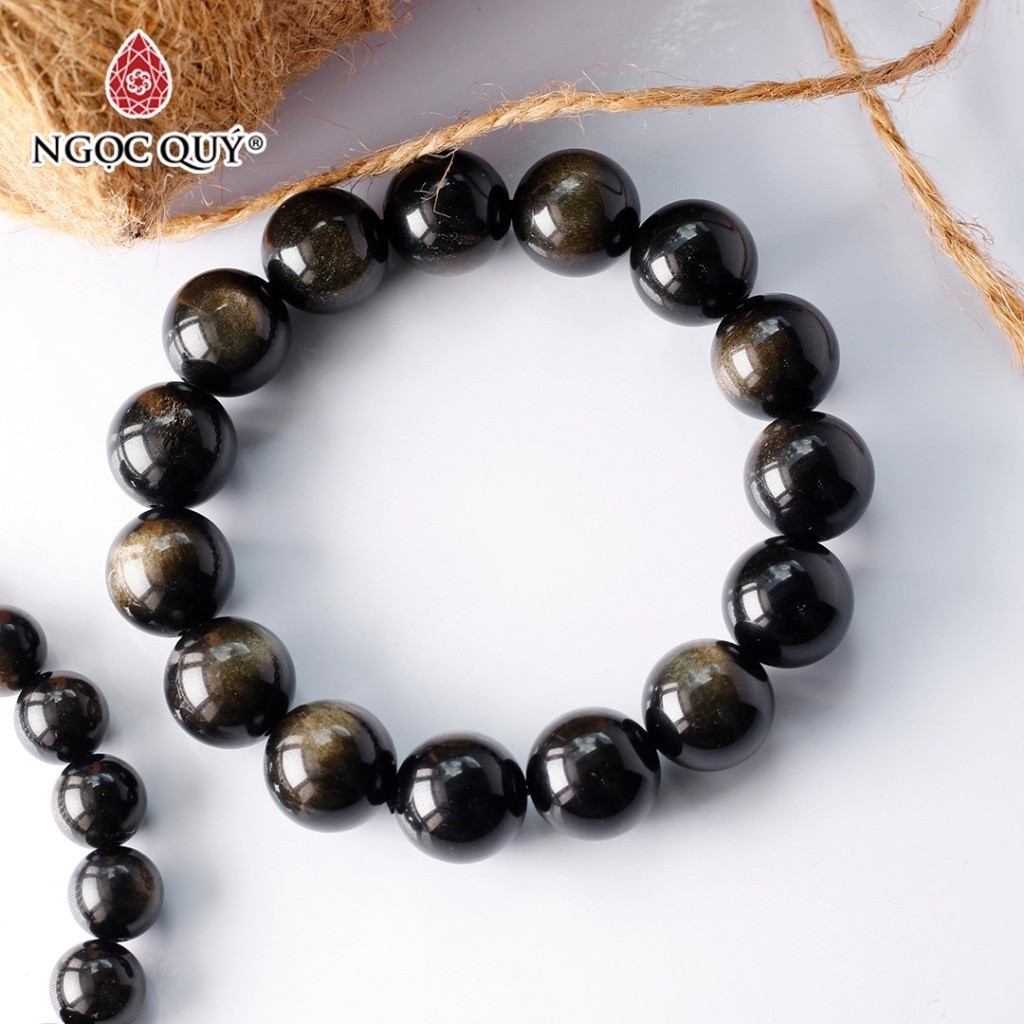 Ảnh Vòng tay hạt trơn đá Obsidian Mắt Vàng Xám - Ngọc Quý 3