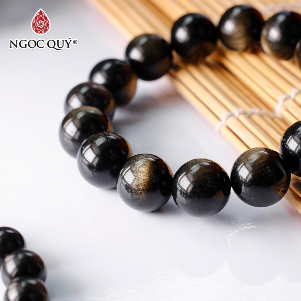 Ảnh Vòng tay hạt trơn đá Obsidian Mắt Vàng Xám - Ngọc Quý 2