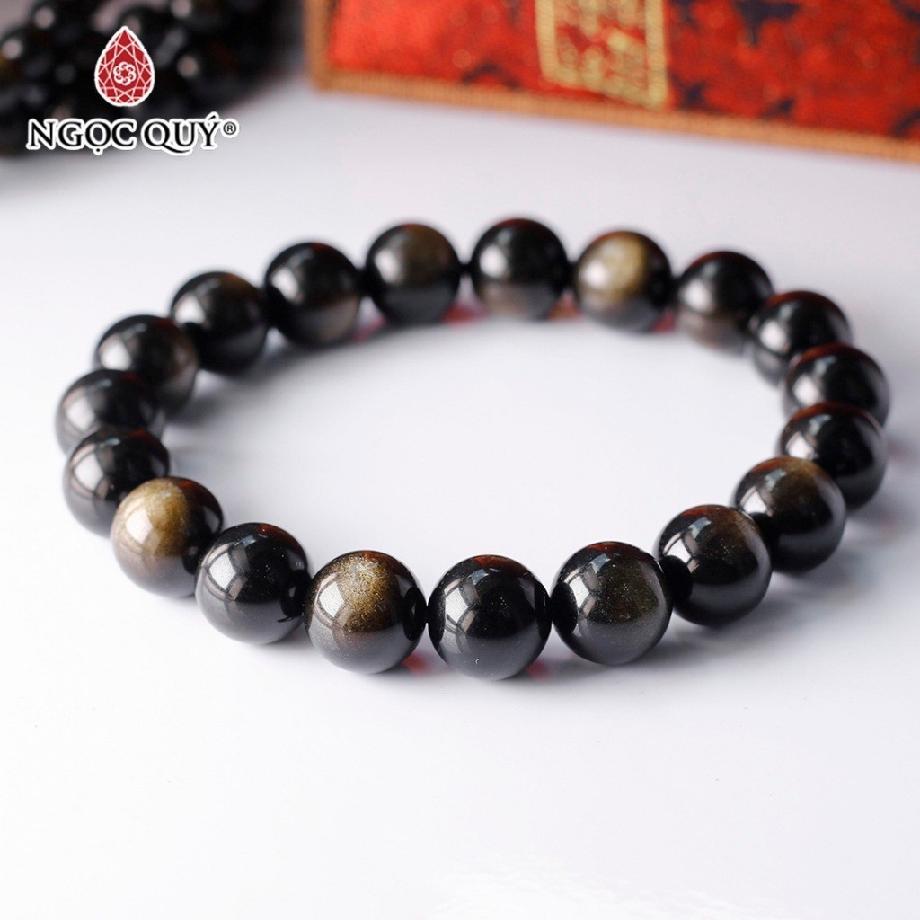 Ảnh Vòng tay hạt trơn đá Obsidian Mắt Vàng Xám - Ngọc Quý 1