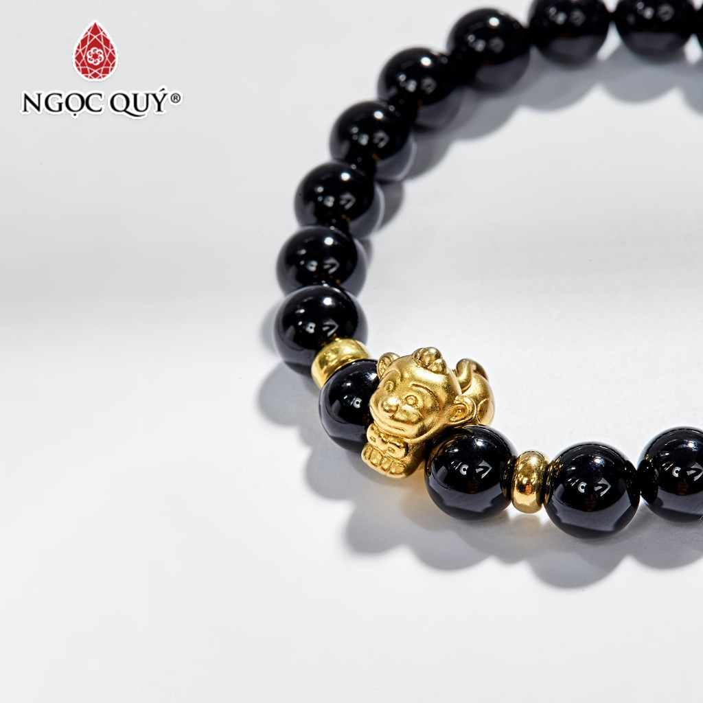 Ảnh Vòng tay đá obsidian phối charm bạc 12 con giáp mạ vàng - Ngọc Quý 3
