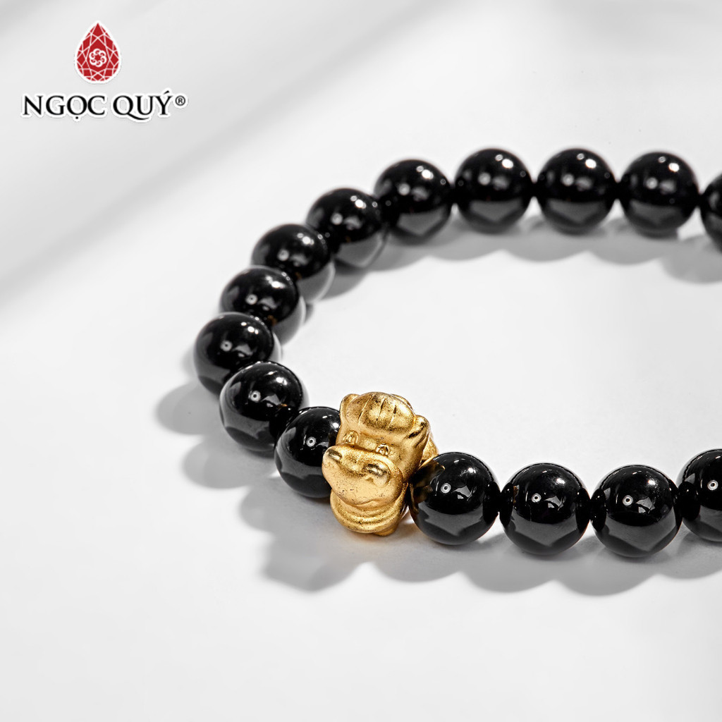 Ảnh Vòng tay đá obsidian phối charm bạc 12 con giáp mạ vàng - Ngọc Quý 1