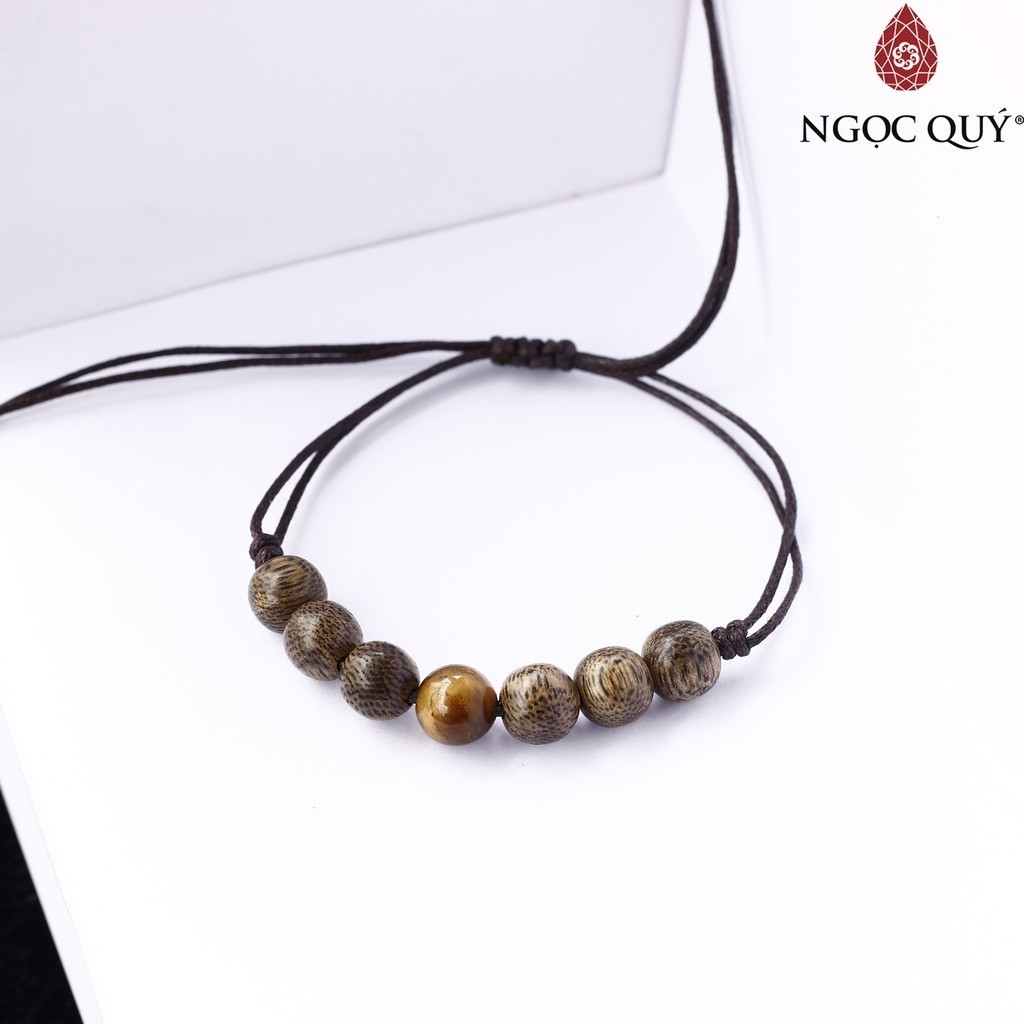 Ảnh Vòng Trầm Hương thắt dây may mắn phối hạt đá thiên nhiên hạt trầm tốc 8mm - Ngọc Quý 3