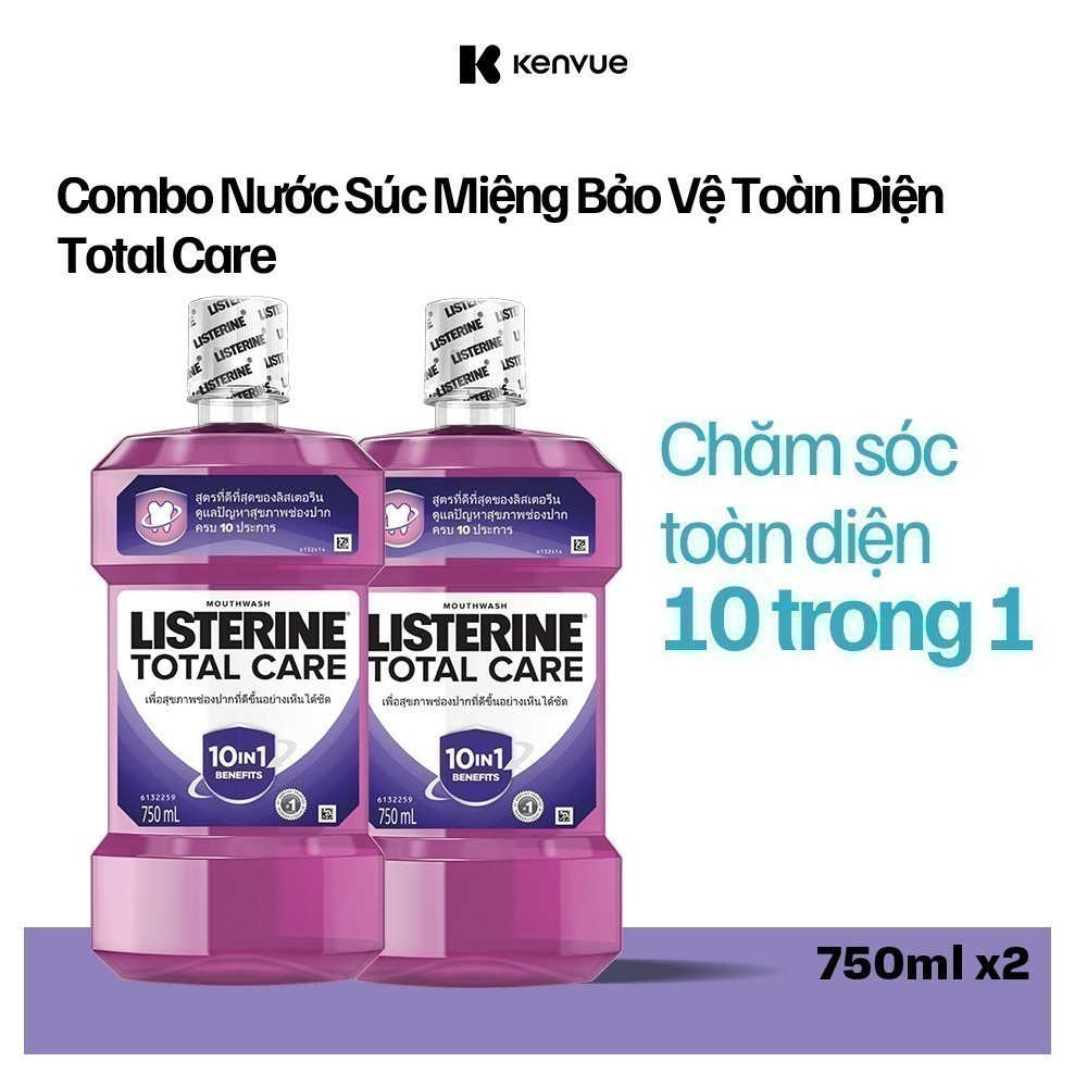 Combo 2 Nước súc miệng chăm sóc toàn diện Listerine Total Care Mouthwash 750ml