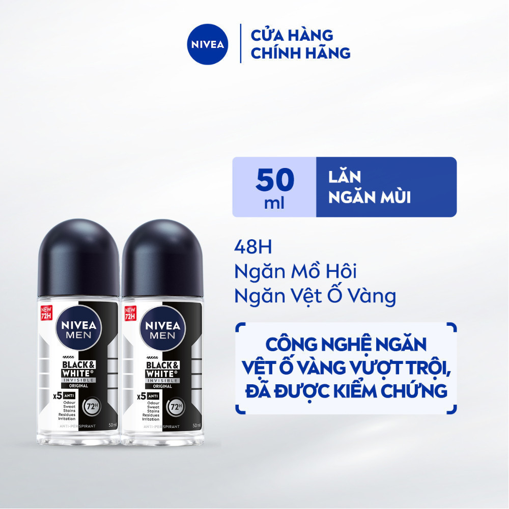 Ảnh Bộ 2 Lăn Ngăn Mùi NIVEA MEN Black & White 5in1 Ngăn Vệt Ố Vàng | Hương Tinh Tế (50 ml) - 82245x2 1