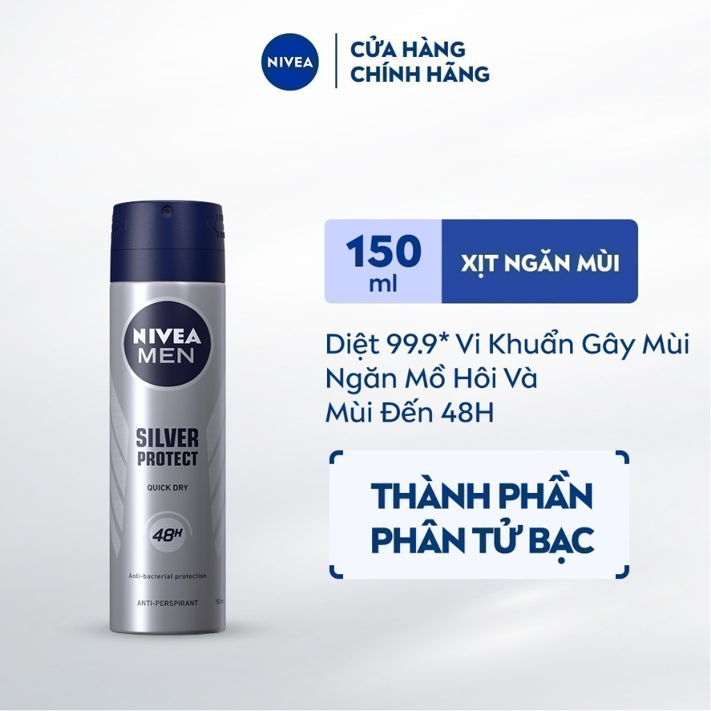 Ảnh Xịt Ngăn Mùi NIVEA MEN Silver Protect Phân Tử Bạc Ngăn Khuẩn Gây Mùi Vượt Trội (150 ml) - 82959 1
