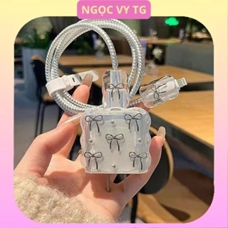 [Nơ Viền Sóng] Bộ phụ kiện bảo vệ củ sạc và cáp sạc cho iphone PD18/20W bằng silicon cao cấp