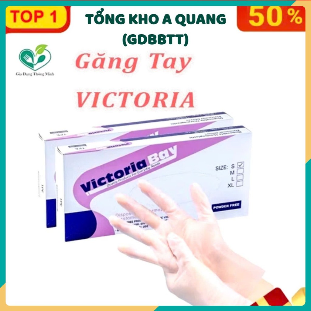 GĂNG TAY CAO SU LÀM BẾP GĂNG VIC L,  Hộp 100 Găng Tay Siêu Dai Nấu Ăn Victoria Bay - MA: GANGTAY
