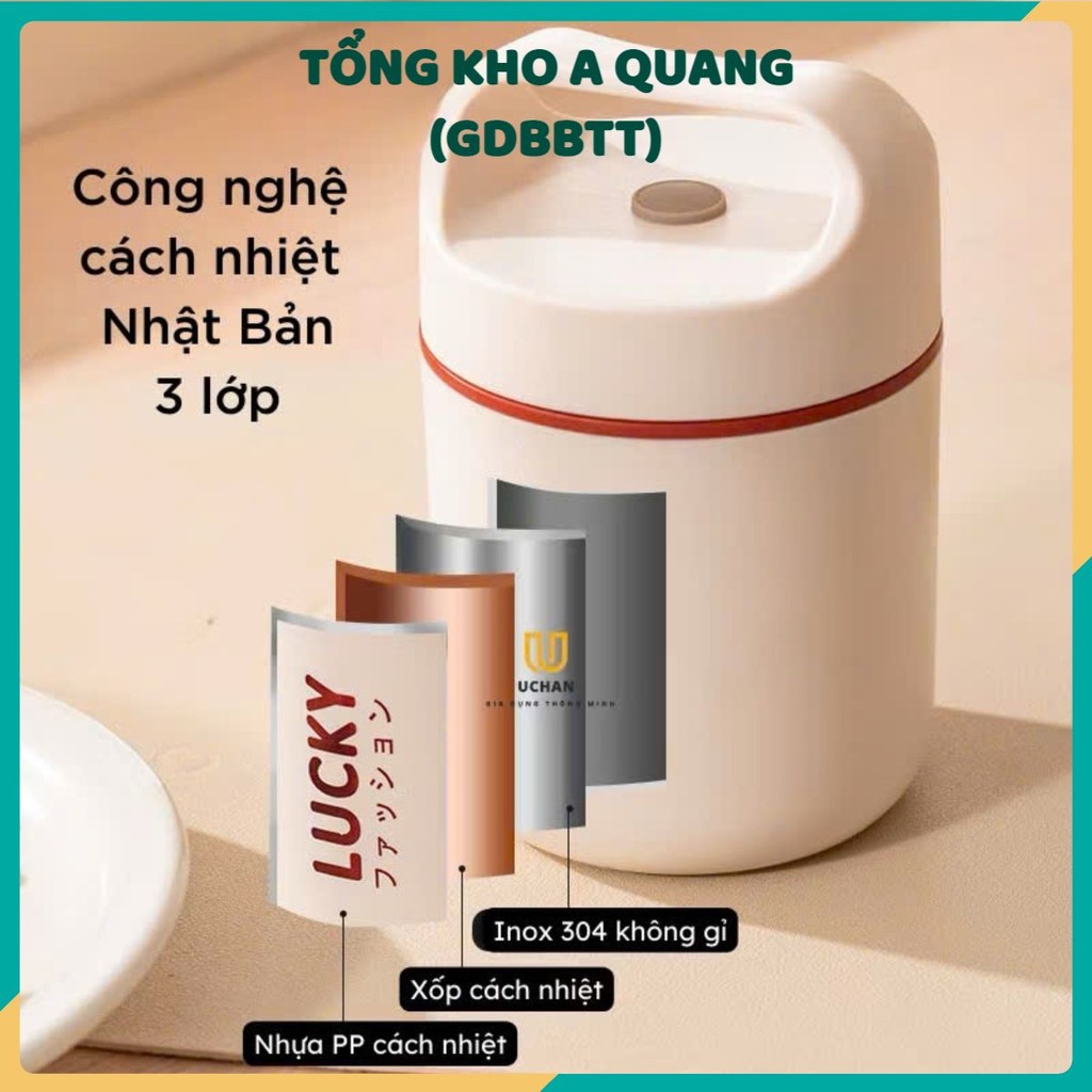 BÌNH Ủ CHÁO INOX LUCKY , Bình Ủ Cháo Giữ Nhiệt Lucky Vỏ Nhựa, Cạp Lồng Lõi Inox 304 Có Quai Xách Tiện Lợi - BINHUCHAO96