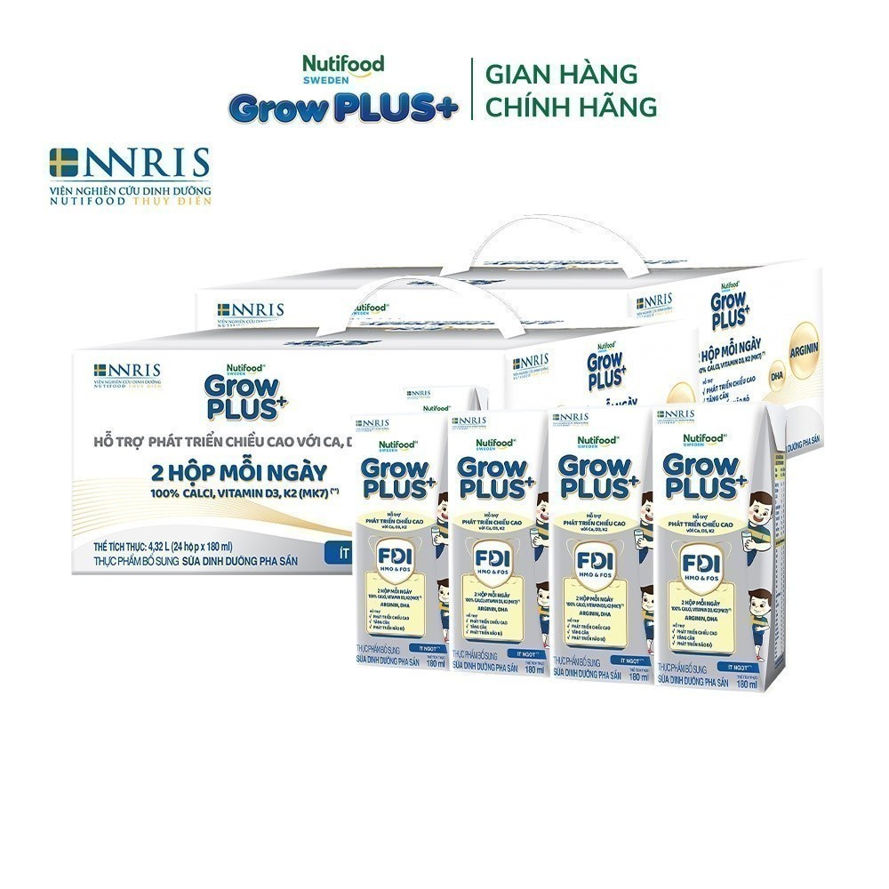 Combo 2 Thùng 24 Hộp Sữa Bột Pha Sẵn Nutifood Sweden GrowPLUS+ Cao lớn vượt trội hộp 180 ml