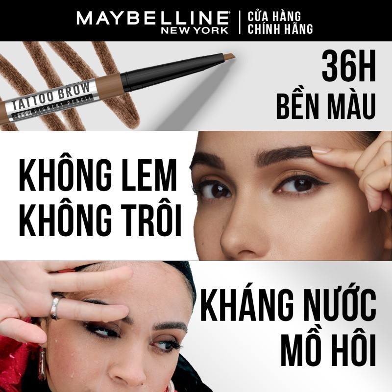 Ảnh Chì Kẻ Mày 36H Lâu Trôi, Kháng Nước, Dễ Kẻ, Chuẩn Màu Tattoo Brow Maybelline New York Pigmented Pencil 0.25g 2