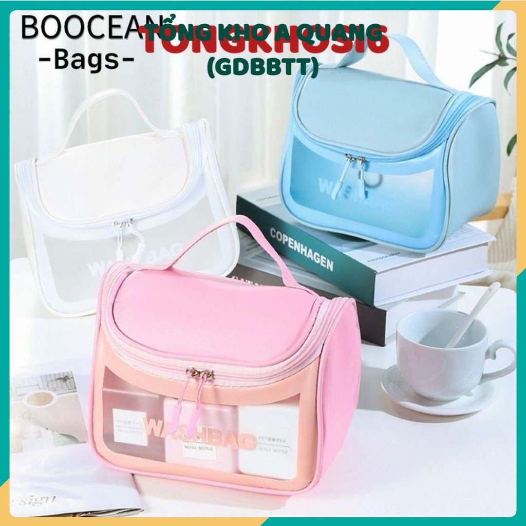 Túi đựng mỹ phẩm du lịch trong suốt cao cấp WASHBAG Có quai + móc treo. Chống thấm nước.
