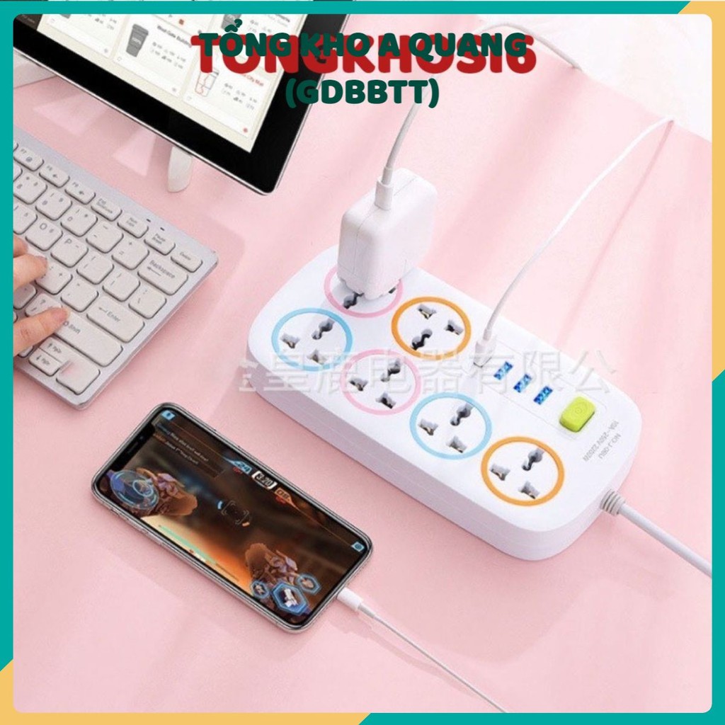 Ổ Cắm Điện Đa Năng Thông Minh 2200w Dây Dài 1- 4,5m Có 4 Cổng USB Tiện Lợi Nút An Toàn Chống Giật Chống Cháy Nổ