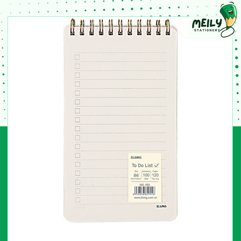 Sổ B6 lò xo kép bìa nhựa 2 mặt To Do List 120 trang Klong MS 955, sổ ...