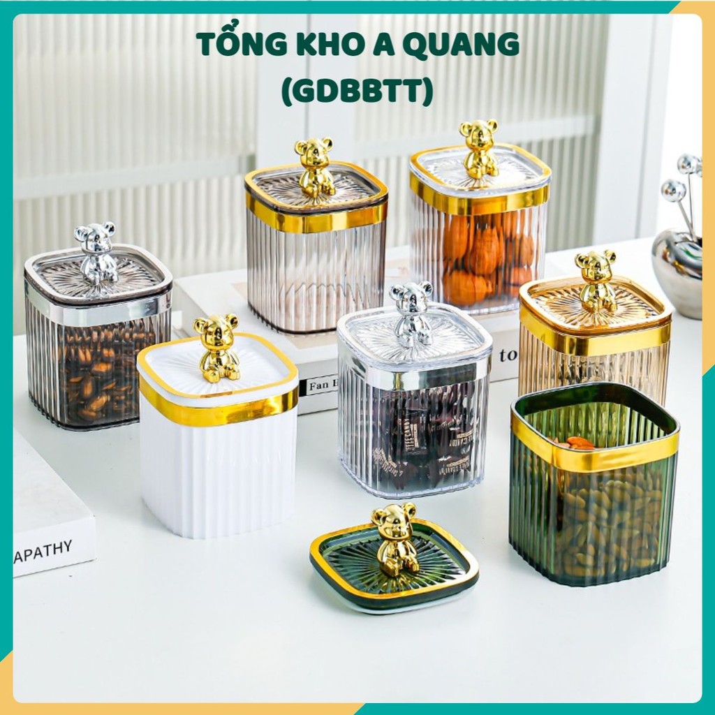 (COMBO 2) Hũ Mica Đa Năng Nắp Gấu Bearbrick, Hũ Đựng Bánh Kẹo Mứt Tết Gia Vị Cao Cấp Decor, Lọ Đựng Tăm 3598