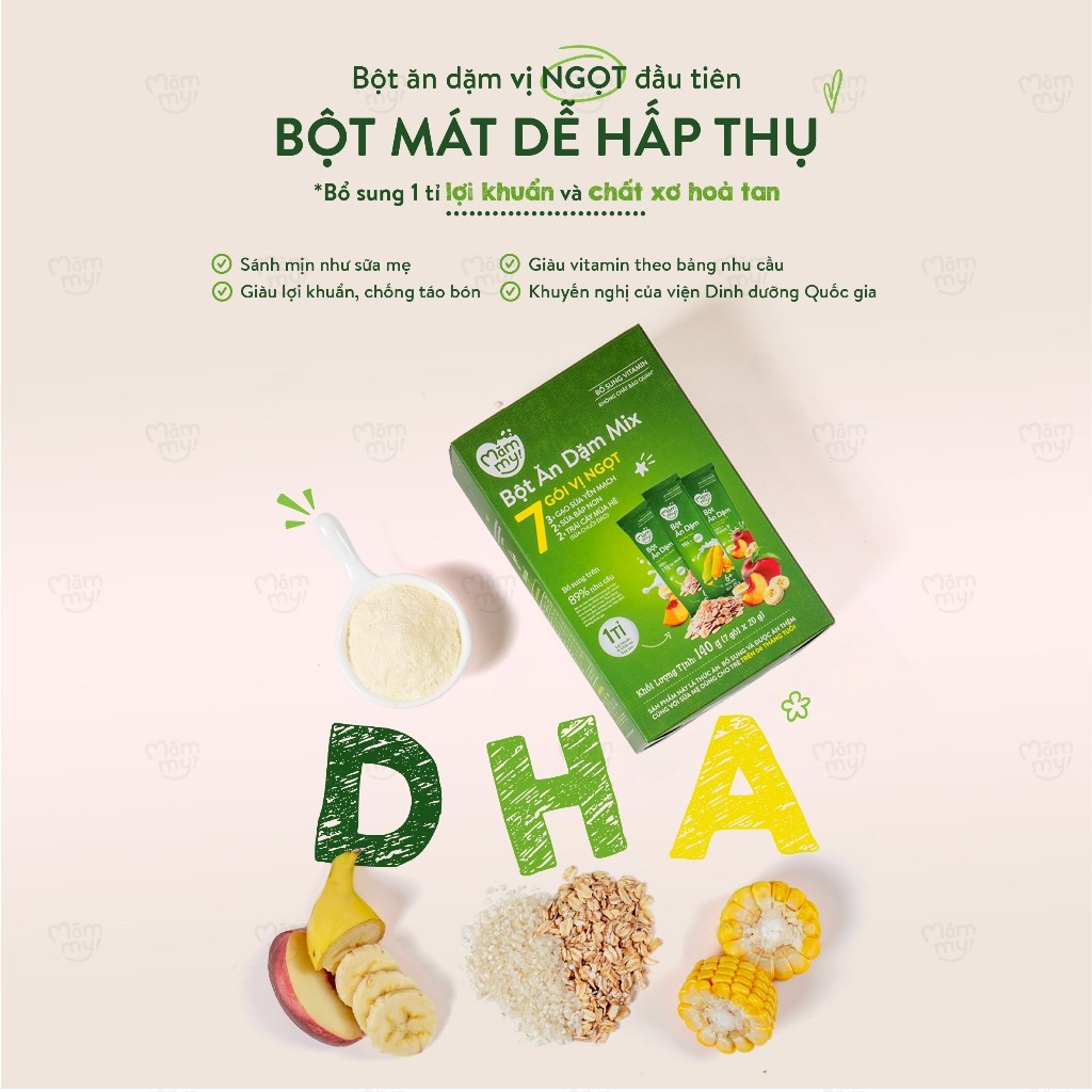 Ảnh Bột ăn dặm mix vị Mămmy bổ sung DHA, canxi, sắt giúp bé phát triển khỏe mạnh, thông minh, hộp 7 gói 3