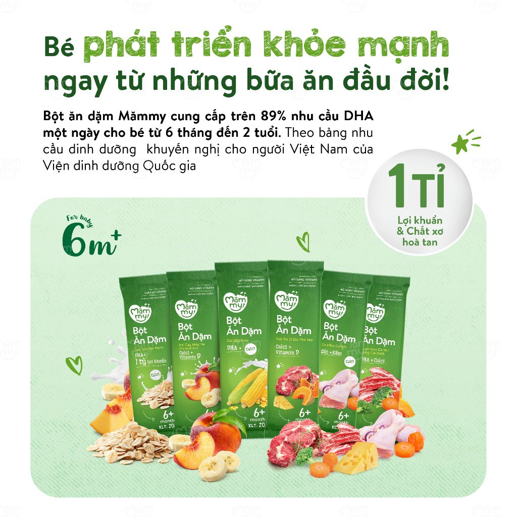Ảnh Bột ăn dặm mix vị Mămmy bổ sung DHA, canxi, sắt giúp bé phát triển khỏe mạnh, thông minh, hộp 7 gói 4