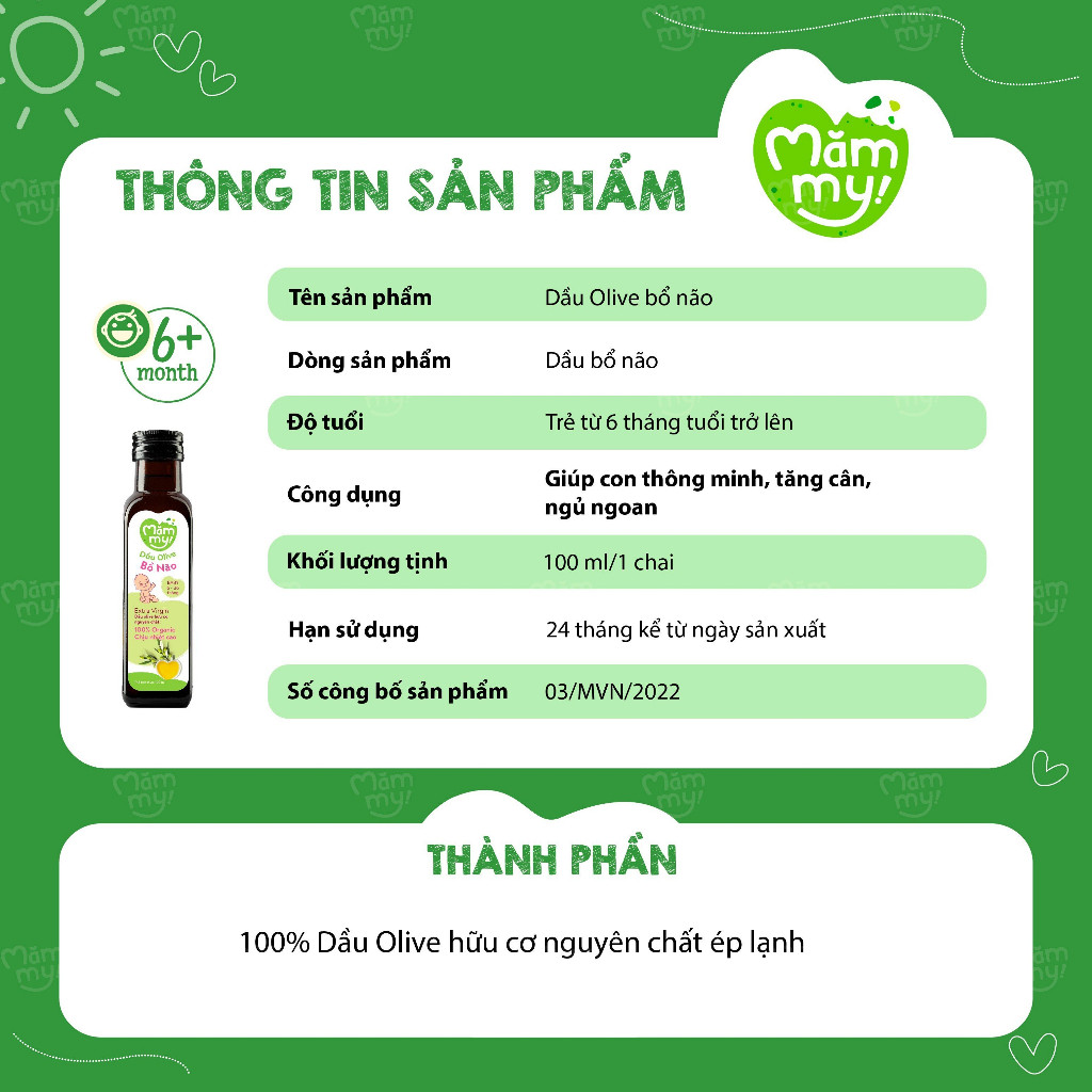 Ảnh Dầu Olive bổ não Mămmy cho trẻ ăn dặm, hữu cơ nguyên chất chai 100ml 4