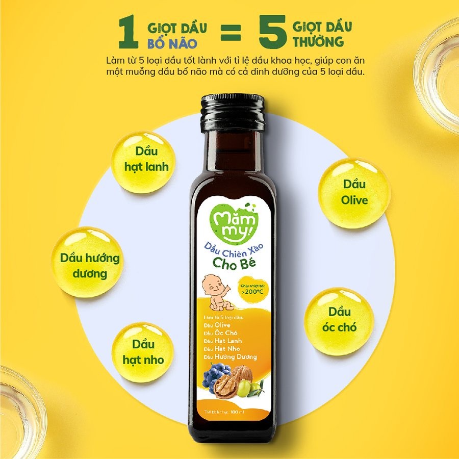 Ảnh Dầu chiên xào cho bé Mămmy 100ml chịu nhiệt tới 200 độ C, giữ trọn vẹn dinh dưỡng, bổ sung Omega-3, Vitamin E 2