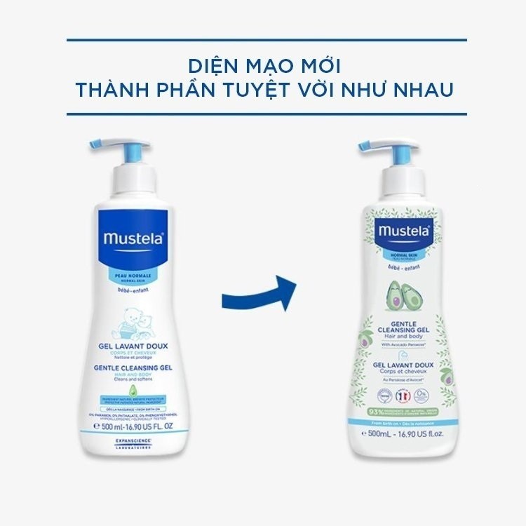 Ảnh Gel Tắm Gội Cho Trẻ Sơ Sinh & Em Bé Da Thường Mustela 500ml Phiên Bản Mới 4