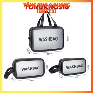 Túi đựng mỹ phẩm trang điểm có tay cầm, khóa, phụ kiện đồ vệ sinh cá nhân trong suốt, wash bag - hickies lacing system
