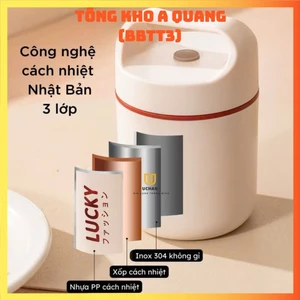 BÌNH Ủ CHÁO INOX LUCKY , Bình Ủ Cháo Giữ Nhiệt Lucky Vỏ Nhựa, Cạp Lồng Lõi Inox 304 Có Quai Xách Tiện Lợi - BINHUCHAO96