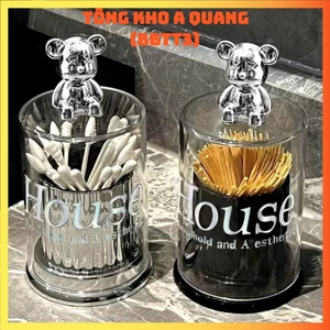 HỘP ĐỰNG TĂM, Hộp Đựng Bông Tăm Trong Suốt Gấu House Phong cách sang trọng độc đáo - MA: HOPTAM384