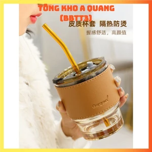 Cốc Giữ Nhiệt Thủy Tinh Tặng Kèm Bao Da Ống Hút , Ly Chịu Nhiệt Dùng Uống Cafe Sang Chảnh - COC738