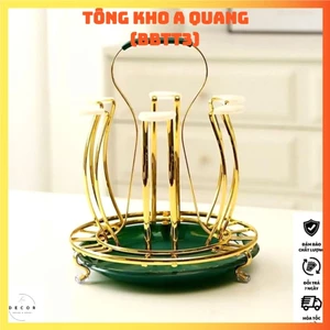 KHAY ÚP CỐC TAY CẦM XANH, Khay úp cốc kèm đế xanh hứng nước mạ sơn tĩnh điện , giá 6 cốc hoàng kim-MA:KHAYCOC