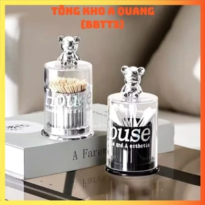 Hộp đựng tăm, bông tăm trong suốt có nắp hình gấu dễ thương, HỘP ĐỰNG TĂM - HOPTAM6QE