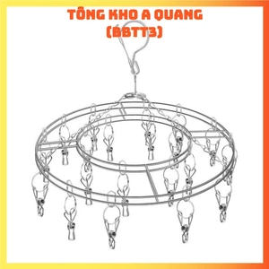 Móc dù tròn Inox phơi treo quần lót, tất vớ,quần áo trẻ em có khóa chống gió, MÓC 24 KẸP INOX - MOCQUANAO24