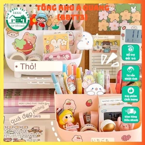 Hộp Đựng Bút Để Bàn Lưu Trữ Văn Phòng Phẩm, Thiết Bị Trường Học Đa Năng - Tặng Kèm Sticker Dễ Thương