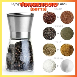 Dụng cụ xay tiêu cầm tay inox cao cấp, lọ xay tiêu thủy tinh có nắp inox, Hũ Đựng Tiêu Thủy Tinh