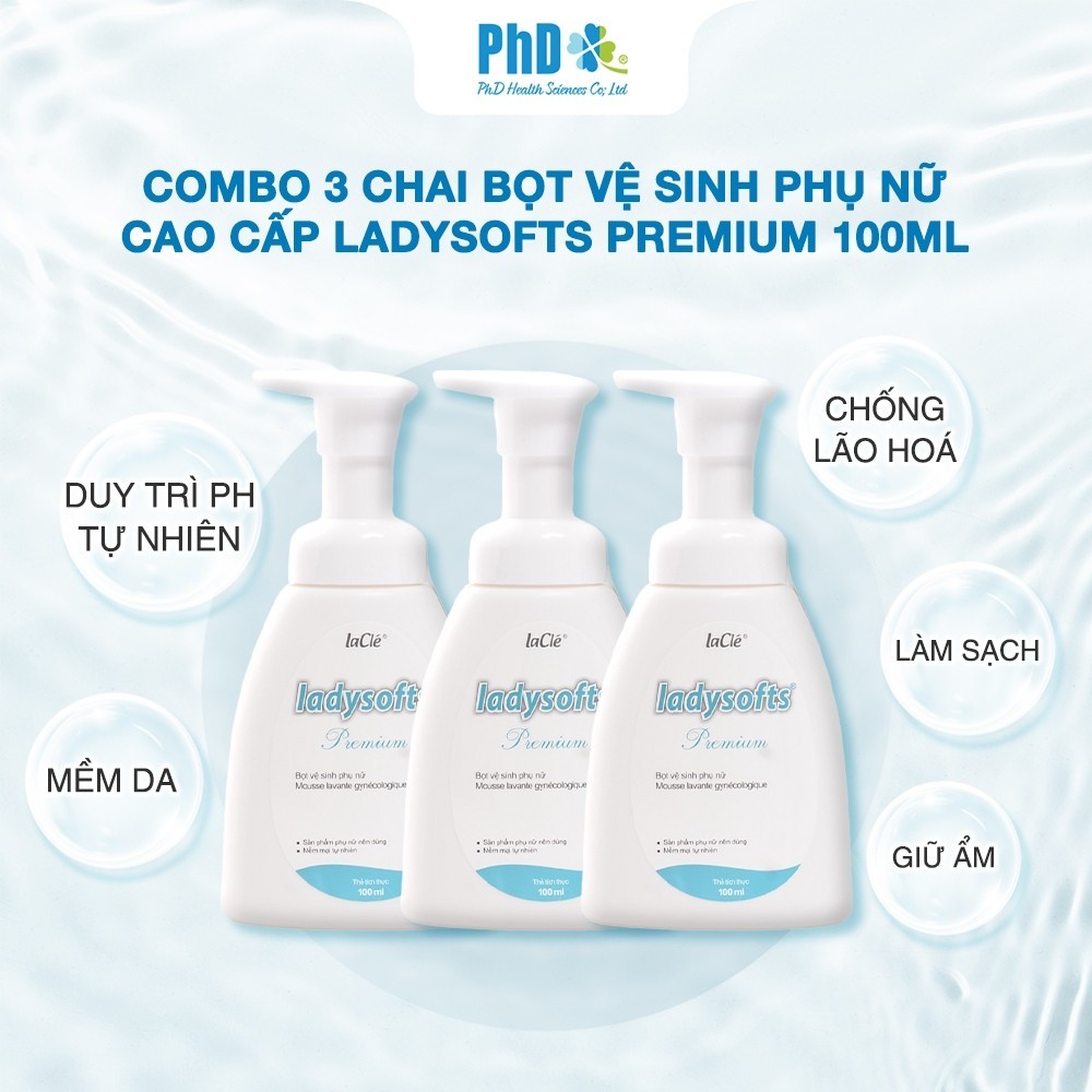 Ảnh Combo 3 Chai Dung Dịch Vệ Sinh Phụ Nữ Dạng Bọt Ladysofts Premium Duy Trì Độ pH Tự Nhiên 100ml 2