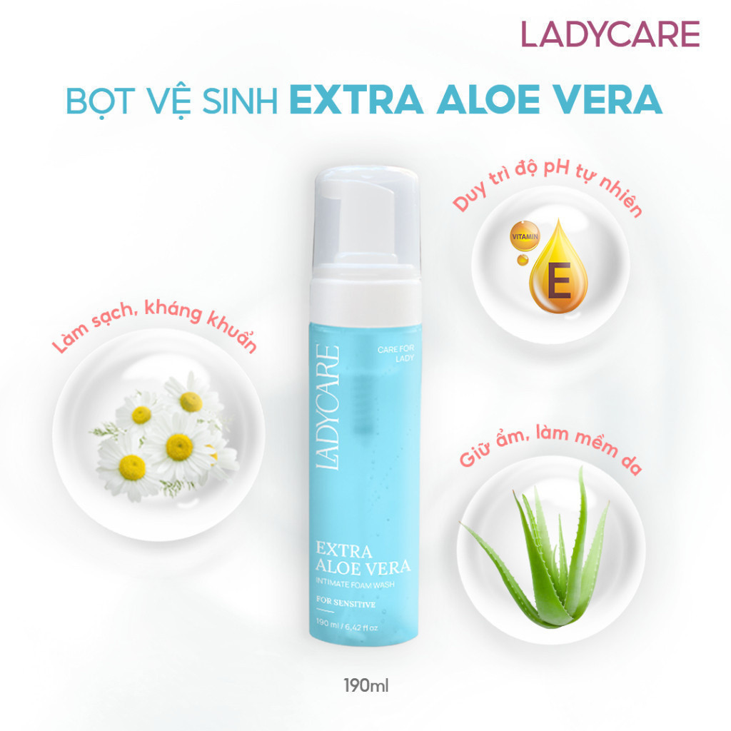 Ảnh Combo 2 Dung Dịch Vệ Sinh Phụ Nữ Dạng Bọt Ladycare Extra Aloe Vera Da Nhạy Cảm, Duy Trì pH 190ml 3