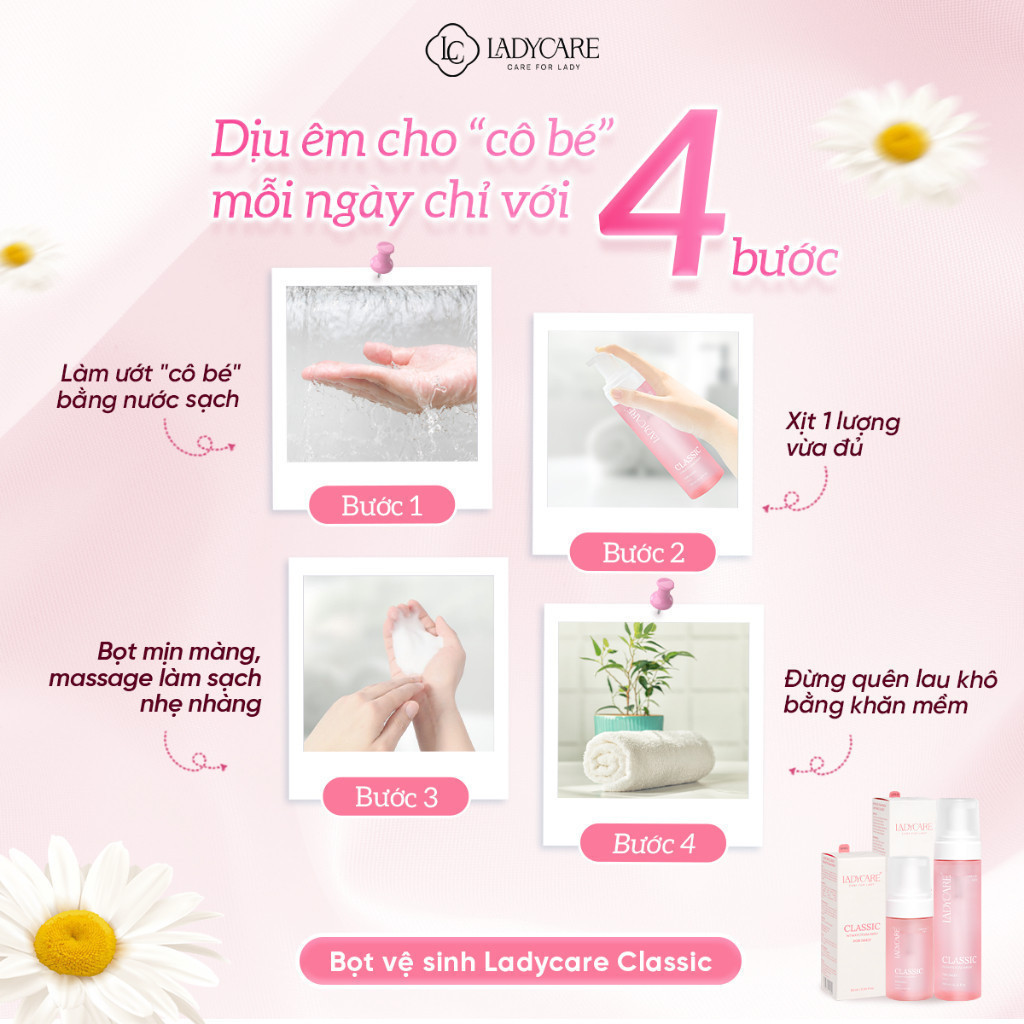 Combo 2 Chai Dung Dịch Vệ Sinh Phụ Nữ Dạng Bọt Ladycare Classic Mọi Loại Da, Duy Trì pH 90ml