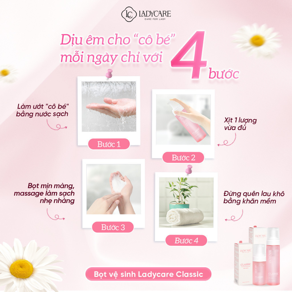 Dung Dịch Vệ Sinh Phụ Nữ Dạng Bọt Ladycare Classic Mọi Loại Da, Làm Sạch Và Duy Trì pH 90ml