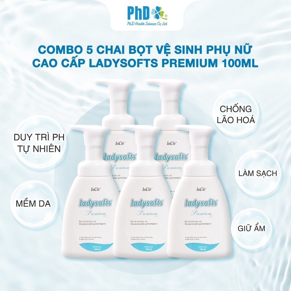 Ảnh Combo 5 Chai Dung Dịch Vệ Sinh Phụ Nữ Dạng Bọt Ladysofts Premium Duy Trì Độ pH Tự Nhiên 100ml 2