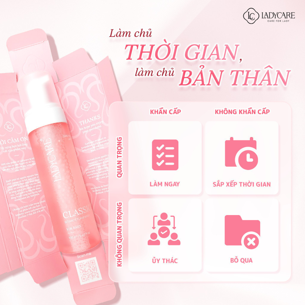 Combo 2 Chai Dung Dịch Vệ Sinh Phụ Nữ Dạng Bọt Ladycare Classic Mọi Loại Da, Duy Trì pH 190ml