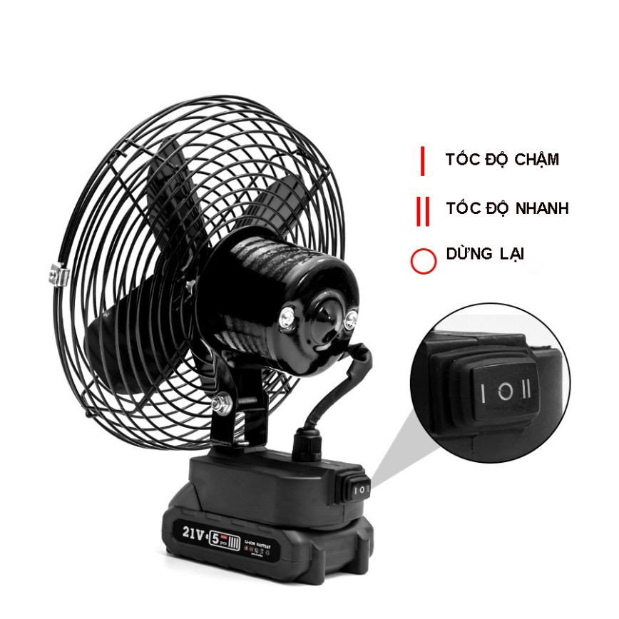 Quạt Tích Điện Pin 10 Cell Dùng Liên Tục 8H, Quạt Để Bàn 2 Cấp Độ Gió Siêu Mát