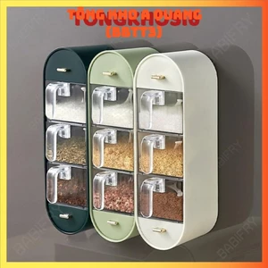 Hộp gia vị 3 ngăn kèm móc treo tiện lợi tiết kiệm diện tích, hộp đựng gia vị treo tường tiện ích