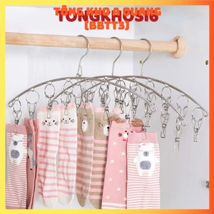 Móc Treo Tất Vớ Inox 10 Kẹp Có Khóa Chống Gió Chống Rơi , Móc Phơi Đồ Lót Sơ Sinh