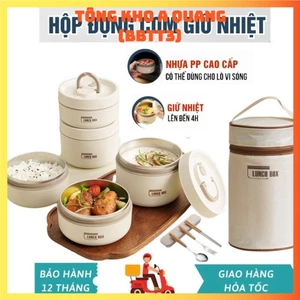 Hộp Cơm Giữ Nhiệt LucKy , Cà Mèn Đựng Cơm 3 Tầng Kèm Túi , Hộp Cơm Văn Phòng Cách Nhiệt Chất Liệu Inox 304 Không Gỉ