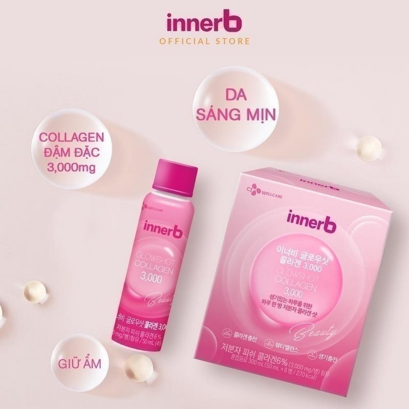 Ảnh [KOL x CJ innerB] Hộp 6 chai nước uống Collagen Vitamin C sáng da InnerB Glowshot (50mlx6) 1