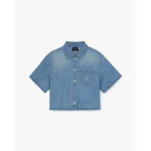 MLB - Áo sơ mi denim nữ cổ bẻ tay ngắn Varsity Logo_3FDRV0253-50BLL